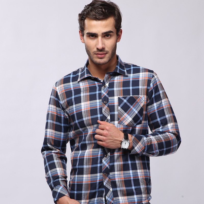 SZ60058-2 Winter business plaid button down mens long sleeved shirt